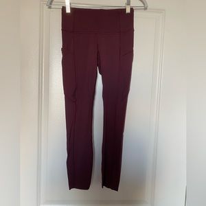 Lululemon fast and free 25” leggings in maroon, size 4